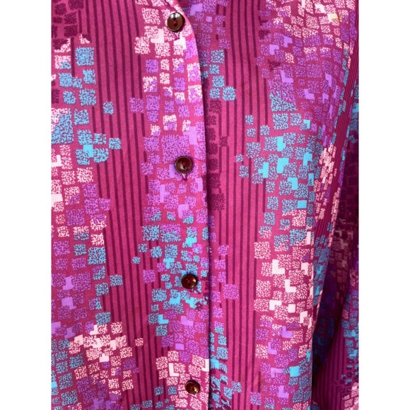 Vintage 1970s Womens Blouse Pink Purple Abstract Print - Picture 3 of 14